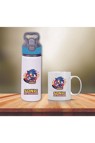 DKDZ SHOP Sonic Printed Metal Water Bottle with Straw and Mug Cup-005