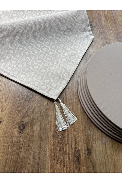 HALFART Μπεζ Μαροκινό Clover Duck Linen Runner - Σετ Supla 6 τεμαχίων