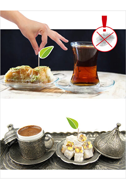 Home Yeşil Çay Yaprağı, Çay, Kahve Yanı Lokum İkramlık Kürdanı - 10cm 30 Adet