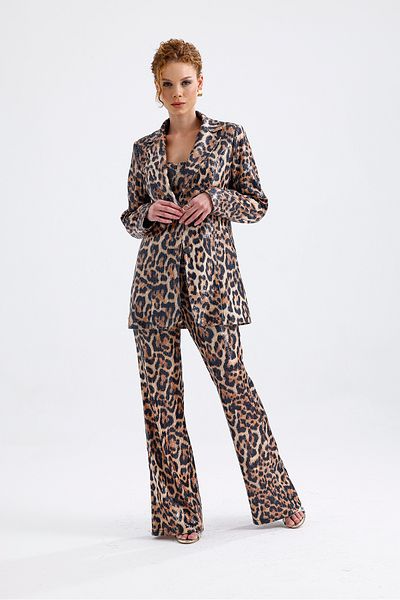 Sense Big Red Leopard Red Leopard Motif Evening Dress Set Tk34264