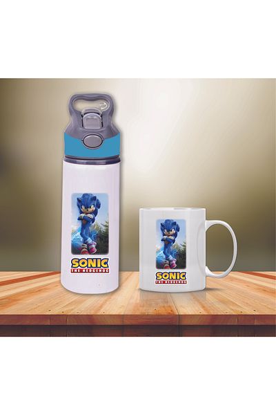 DKDZ SHOP Sonic Printed Metal Water Bottle with Straw and Mug Cup-010