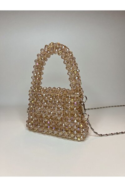 GÜLSEMALİ Jasmine Champagne Mini Krem Rengi Boncuk Askılı El Ve Omuz Kadın Abiye Çanta