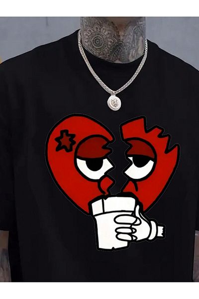 uyguntarz Μπλουζάκι Unisex Broken Heart με στάμπα Oversize