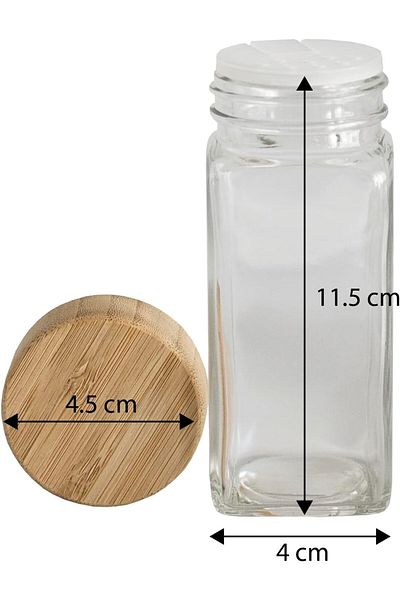 TARIK HOME 2Pcs Glass Spice Rack Salt Shaker Set with Bamboo Lid 120 ml