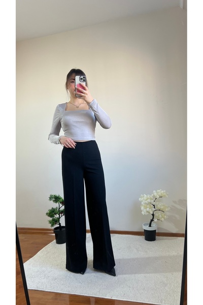 Şevval saraç butik Yüksel Bel Siyah Palazzo Pantolon