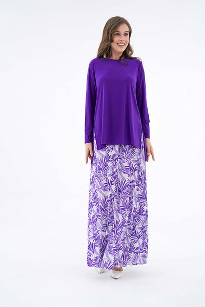 NİSUM MODA Palm Patterned Sandy Skirt Suit