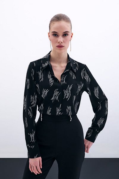 Sateen قميص كلاسيكي مطبوع - فضي