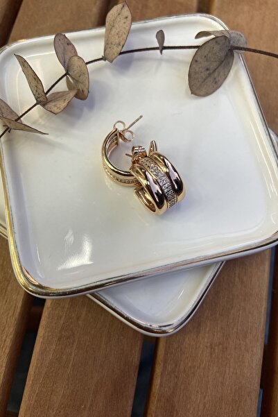 AURA ATELIER Çelik Üçü Bitişik Halka Küpe