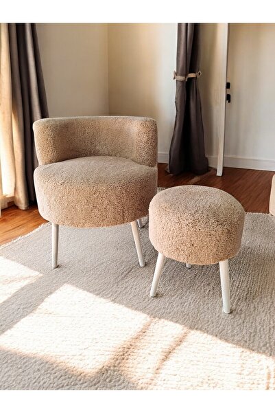 own home Nova İkili Teddy Berjer ve Puf, Çay Seti Berjer Takımı, Camel Berjer, Salon Balkon Ofis