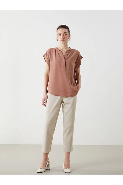 LC Waikiki LCWAIKIKI Κλασική Γυναικεία Μπλούζα - Καφέ, Απαγορευμένος Γιακάς, Τ Τ