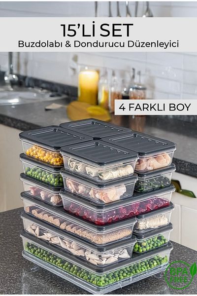 Palica Set of 15 Refrigerator Organizer Microwave and Freezer Compatible Storage Containers