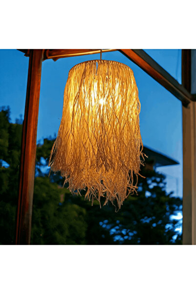 Home Hasır Doğal Saçaklı 28 cm Dekoratif Rafya Avize