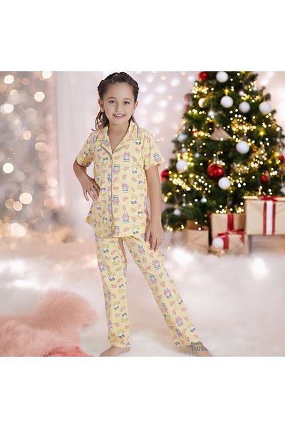 Ladnie iç giyim Girl's Buttoned Luxury Pajama Set