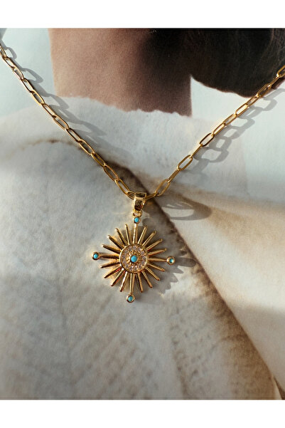 Pinery Jewels Firüze Taşlı Güneş Kararmaz Çelik Kadın Gold Kolye – Modern ve ...