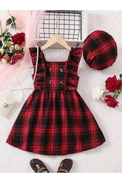 shop Rochie cu pălărie în carouri, combinație din 2 piese