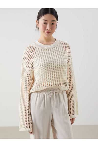 LC Waikiki Pulover de tricotaj pentru femei XSIDE, cu decolteu bej, ajurat - T T