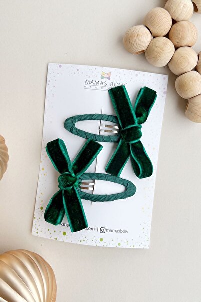 MAMASBOW 2li Yeşil Kadife Bebek Ve Çocuk Toka Set