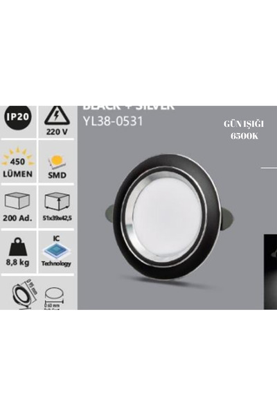 Noas 10 Adet Noas Yl38-0531 5w Sıva Altı Siyah Silver Kasa Led Spot Beyaz Işı...
