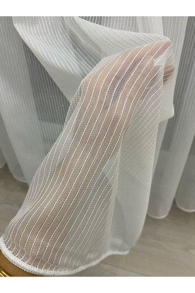 İNCİLİFE 4020 GÜMÜŞ SİMLİ ŞERİTLİ MODERN EKRU TÜL PERDE 1/2,5 ORTA NORMAL PİLELİ