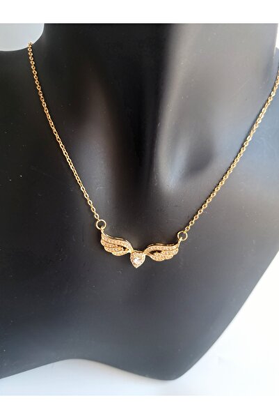 BHR AKSESUAR Altın Zirkon Taşlı Kalp Detaylı Kanatlı Kolye