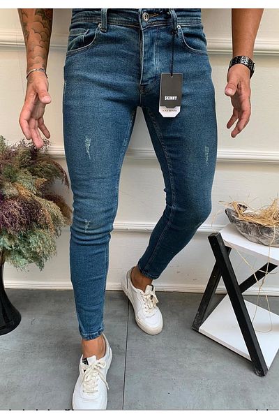 moda biz Ανδρικό τζιν λέιζερ με λεπτή εφαρμογή σε πράσινη απόχρωση