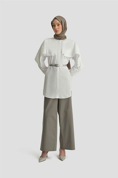 Armine White Cotton Tunic - Cloak Detail, 25Y4606
