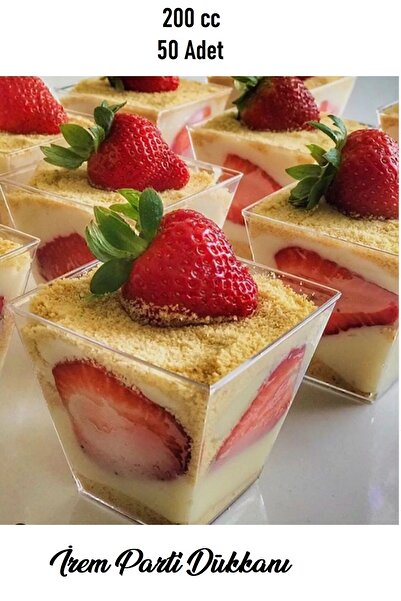 İrem Parti Dükkanı Transparent Crystal Mica Hard Plastic Cubic Prism Bowl 200 Cc 50 Pieces Presentation Container Without Lid