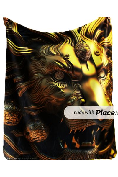 Elmas Dizayn Special Design 150X220 cm Tv Seat Bed Blanket Stainless Lion, Gold