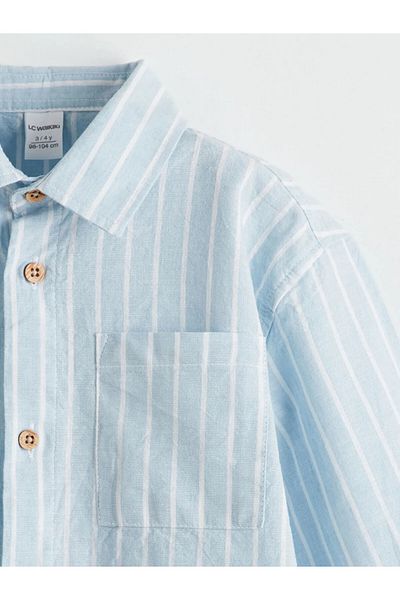 LC Waikiki Kids Blue Long Sleeve Striped Boy's Shirt