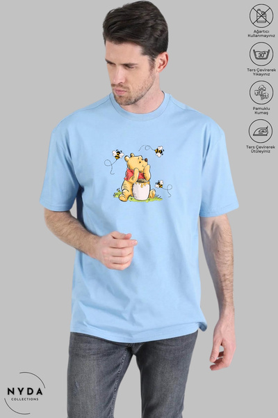 Nyda Collections Unisex Crew Neck Winnie The Pooh εμπριμέ βαμβακερό μπλουζάκι...