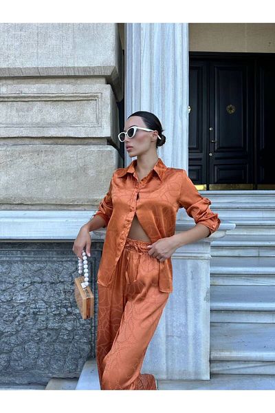 MODAGK Self Patterned Satin Pants Shirt Set