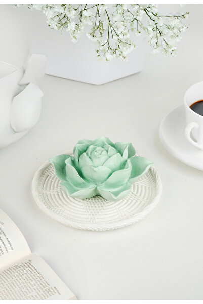 LALEZEN HOME DEV ÇİÇEKLİ SERİ -Dantel Desen Tepsi Su Yeşili Dev Lotus Çiçeği