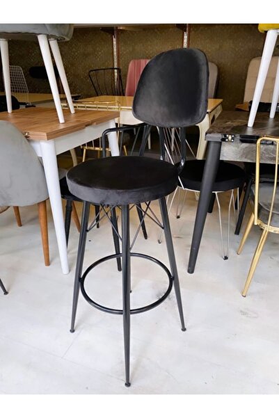 The SANDALYE SHOP Yeni Dolce Bar Sandalyesi Siyah Babyface Kumaş.65 cm oturum yüksekliği