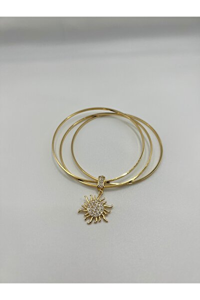 Afiş Butik Gold Güneş Charmlı Üçlü Ajda Bilezik