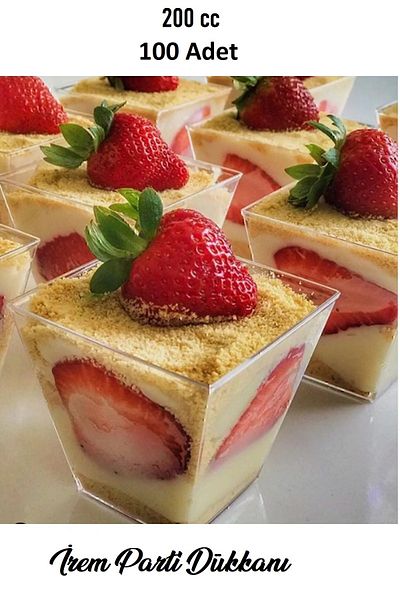 İrem Parti Dükkanı Transparent Crystal Mica Hard Plastic Cubic Prism Bowl 200 Cc 100 Pieces Presentation Container Without Lid