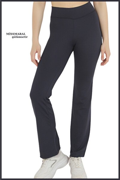 missmaral Women's Navy Blue Wide Leg Leggings High Waist Full Length Diving Fabric for Home in Office Sports105101