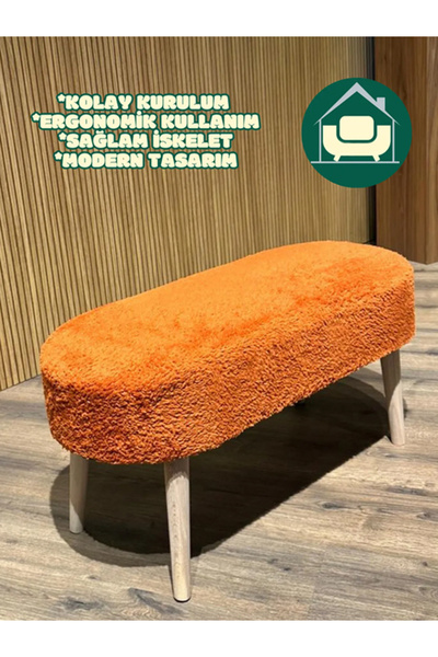 RUSTİKEVDECORART Retro Ahşap Ayaklı Geniş Oturum Alanlı Oval Bench Puf  Koltu...