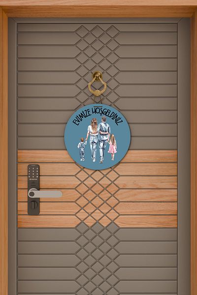 Rugmood Ornament modern pentru ușă Fundal albastru Fată și băiat Copii Ornament pentru ușă în aer liber