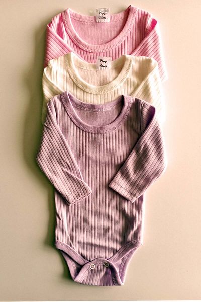 BABYİBO Baby Girl Newborn 3 Pieces 100% Cotton Long Sleeve Snap Body Bodysuit