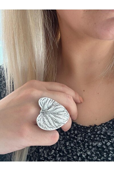 GM TAKI خاتم على شكل ورقة شجر على الطراز البوهيمي العرقي باللون الفضي