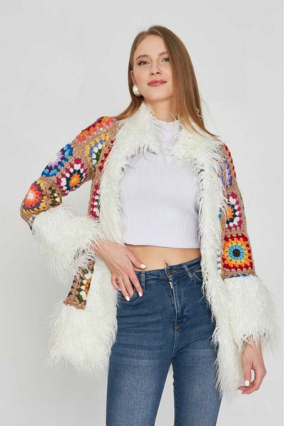 Redpoint Jackets Crochet Hand Knitted Faux Fur Detailed Cardigan