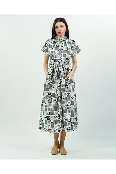 maf collection Rochie de damă neagră cu imprimeu mixt cu curea cu detaliu
