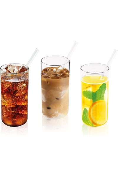 STOREMAX Ntwork Borosilicate Glass Hot - Cold Soft Drink Glass Set (3 Glasses with Straws Gift) Art 1087