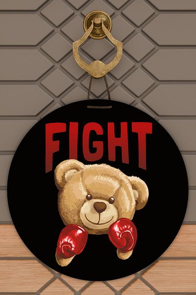 Rugmood Μοντέρνο Στολίδι Πόρτας Μαύρο Fight Teddy Bear Στολίδι Εξωτερικής Πόρτας