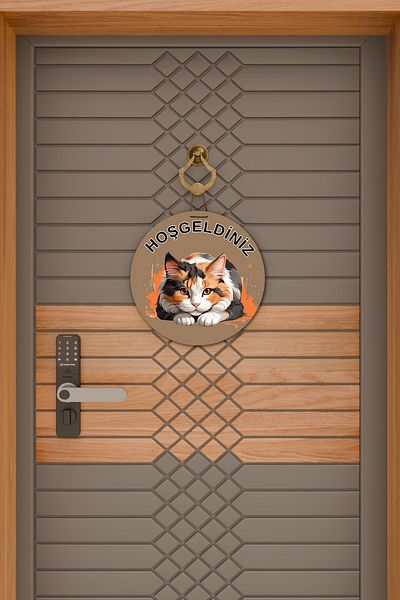 Rugmood Μοντέρνο Στολίδι Πόρτας Καφέ Φόντο Welcome Cat Στολίδι εξωτερικής πόρτας