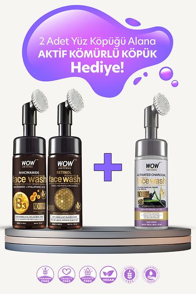 WOW Skin Science Niacinamide and Retinol Activated Charcoal Face Wash Set of 3 - Limited Stock