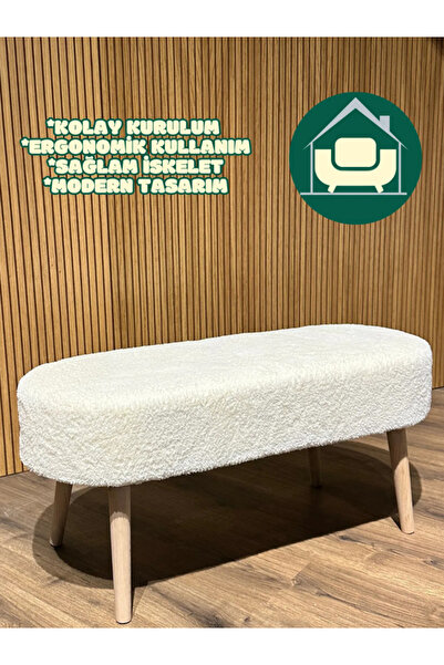 RUSTİKEVDECORART Retro Ahşap Ayaklı Geniş Oturum Alanlı Oval Bench Puf  Koltuk Salon Hol Çay Saati Bekleme Koltuğu