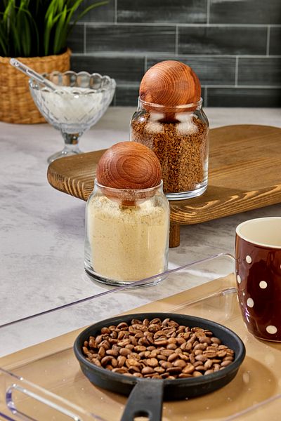 Milenay Rustic Kitchen Elegance - Set of 2 Glass Jars, 500ml Volume, Wooden Ball Lids