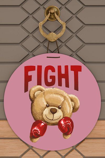 Rugmood Μοντέρνο Στολίδι Πόρτας Ροζ Fight Teddy Bear Στολίδι Εξωτερικής Πόρτας
