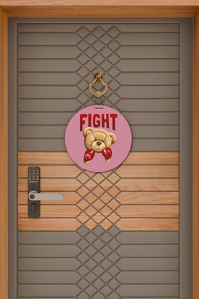 Rugmood Μοντέρνο Στολίδι Πόρτας Ροζ Fight Teddy Bear Στολίδι Εξωτερικής Πόρτας